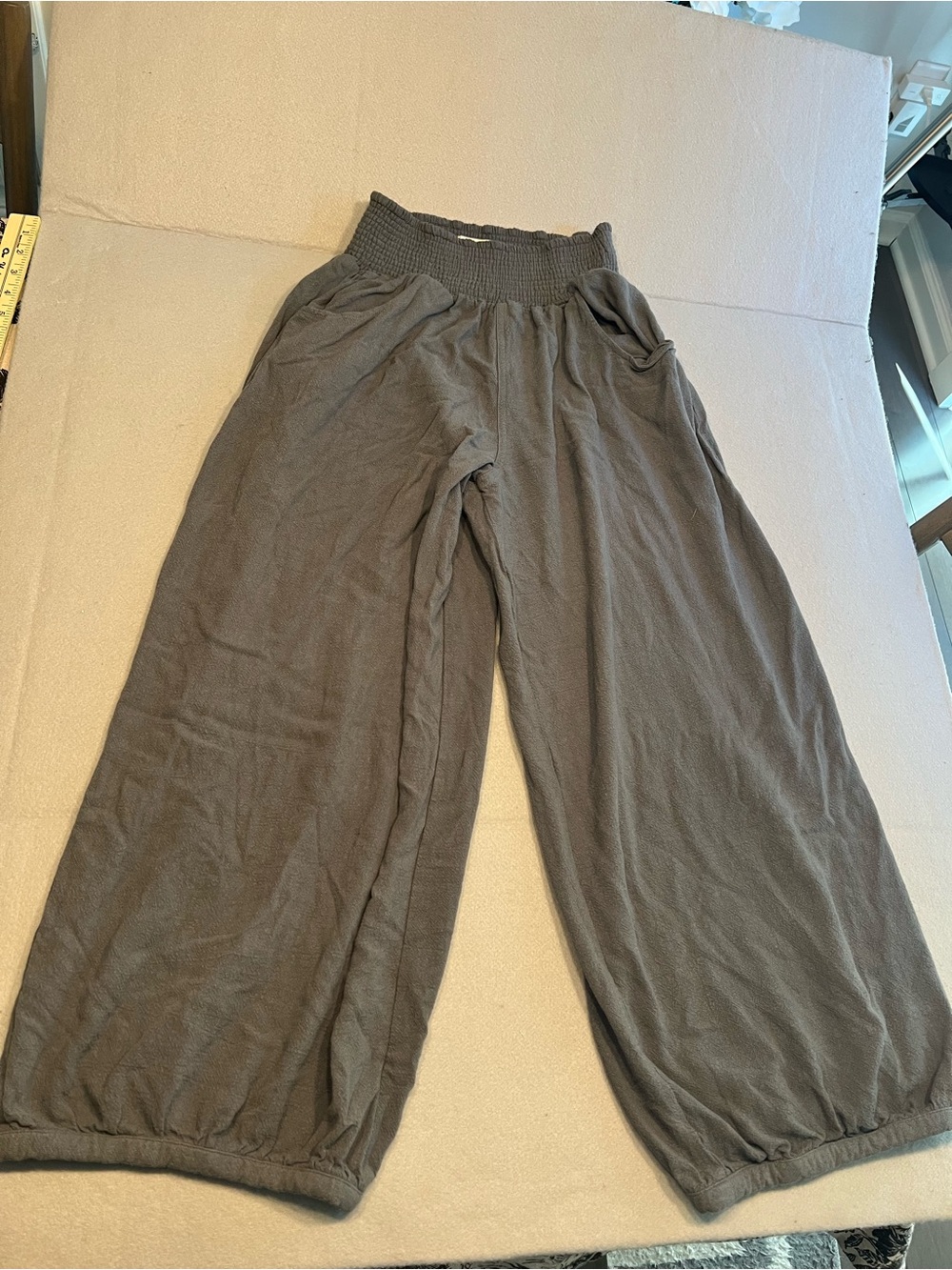 Natural Life Womens Gray Rayon Linen Harem Pants Smocked Elastic Waist Pockets M
